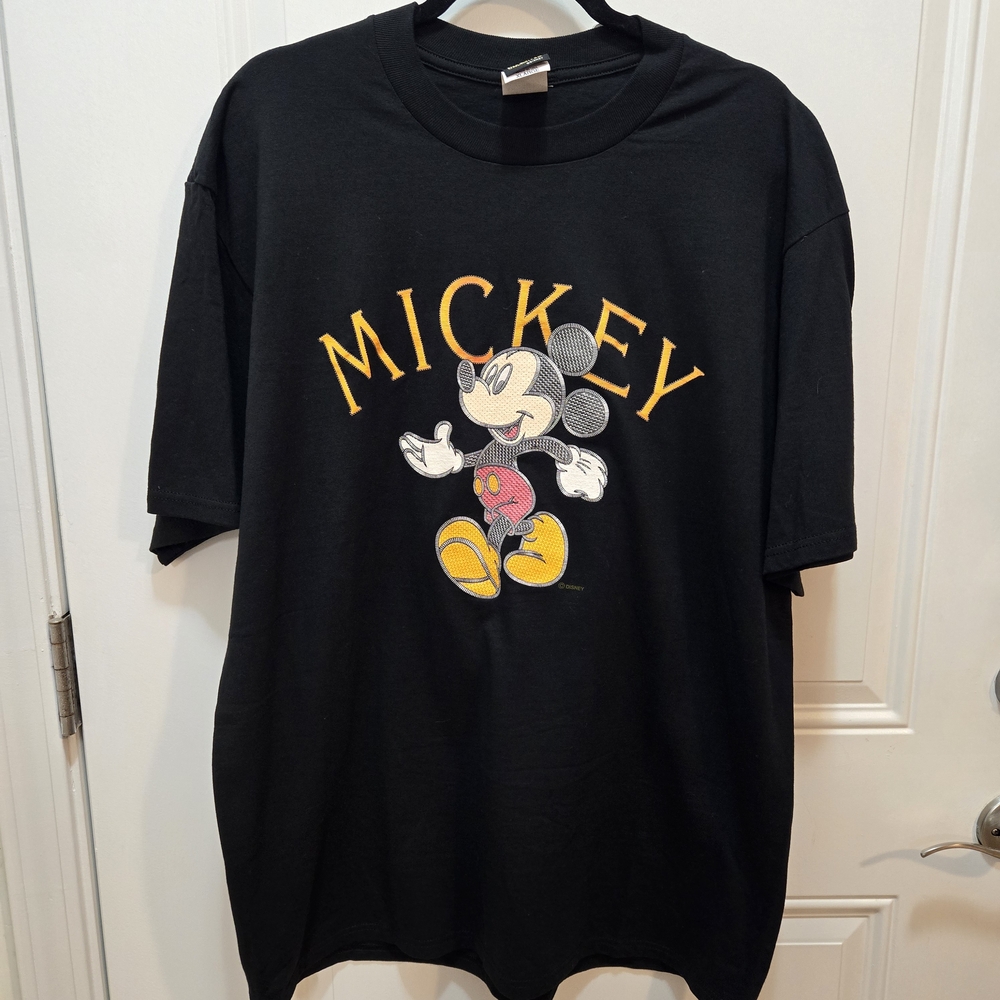 Disney Black T‑Shirt with Mickey Graphic in Yellow, Red, White
